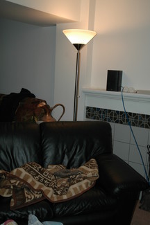 couch, light, and blanket